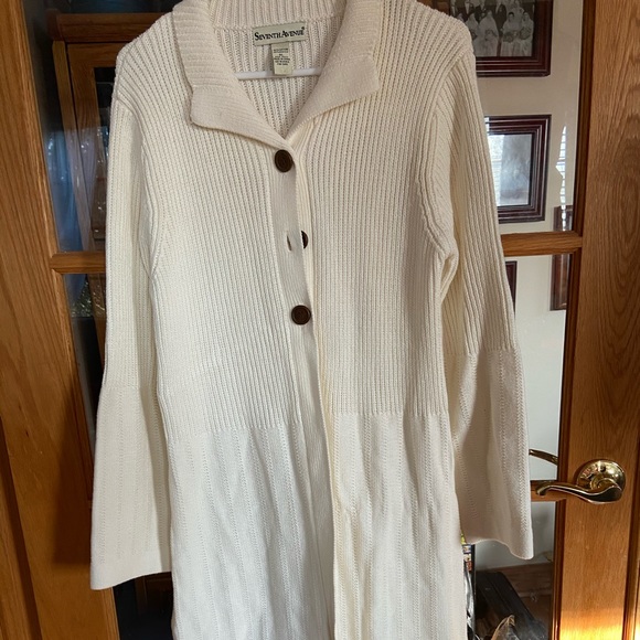 Cream. colored long sweater with button top. - Picture 1 of 4